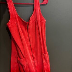 Red Sleeveless Denim Dress